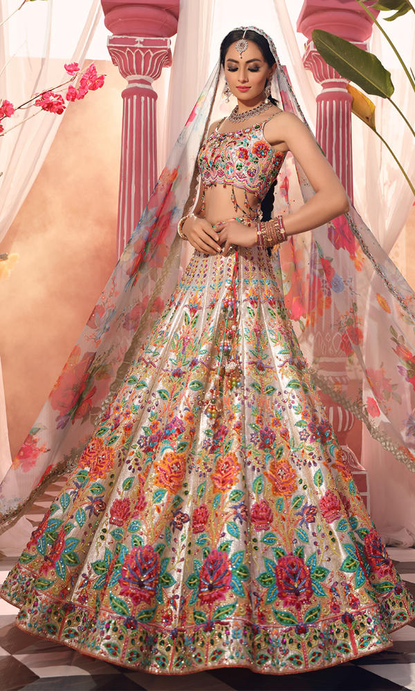 Silver Embroidered Lamé Brocade Lehenga (3-Piece) - Image 4
