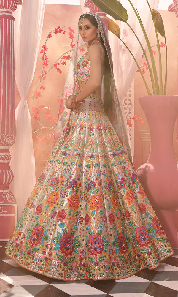 Silver Embroidered Lamé Brocade Lehenga (3-Piece) - Image 5