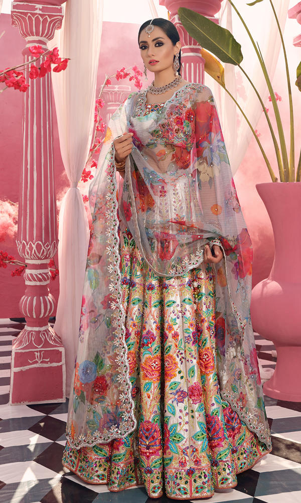 Silver Embroidered Lamé Brocade Lehenga (3-Piece) - Image 6