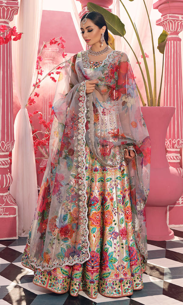 Silver Embroidered Lamé Brocade Lehenga (3-Piece) - Image 7