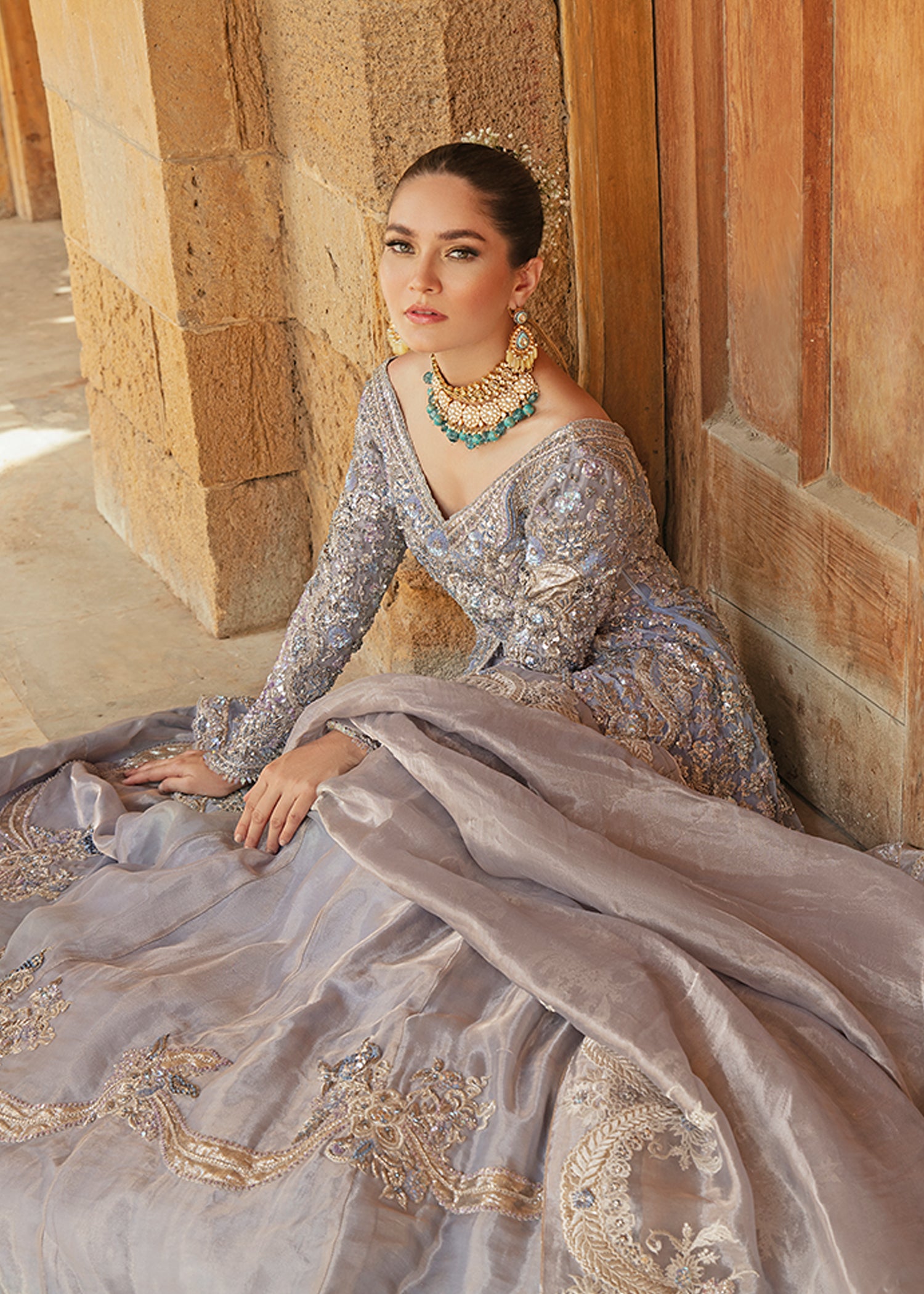 Silver Embellished Massori Organza Lehenga (3-Piece) - Image 2