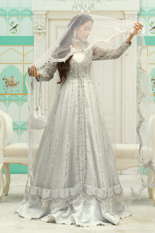 Silver Zardozi Maysuri Net Kalidar Lehenga (3-Piece) - Image 5