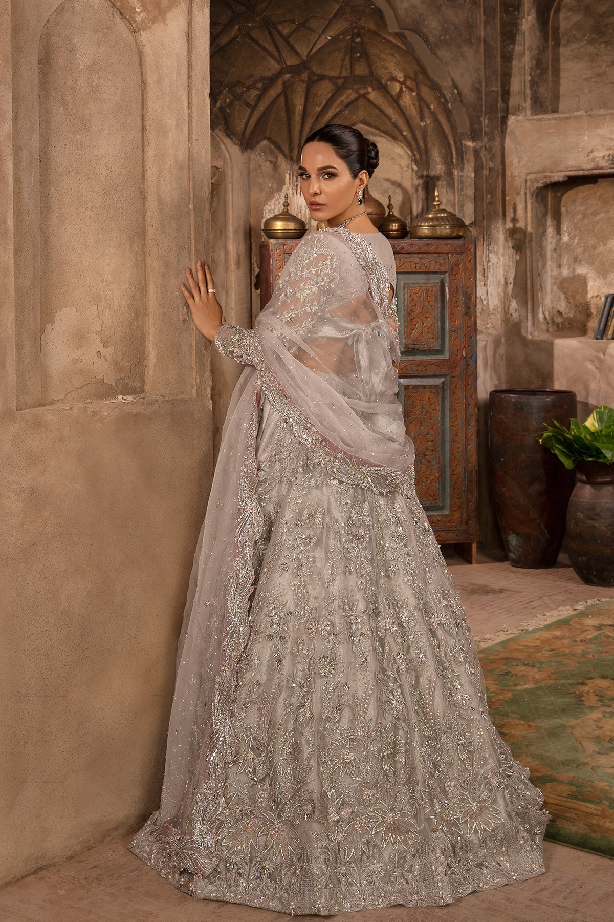 Grey Silver 3D Embellished Net Lehenga Choli (3-Piece) - Image 7