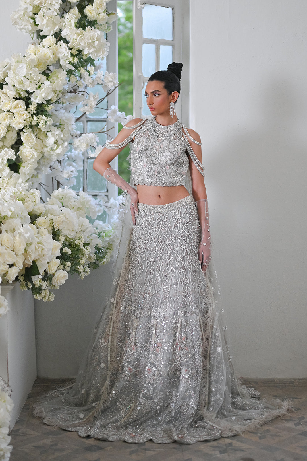 Platinum Embellished Net Lehenga Choli (3-Piece) - Image 1