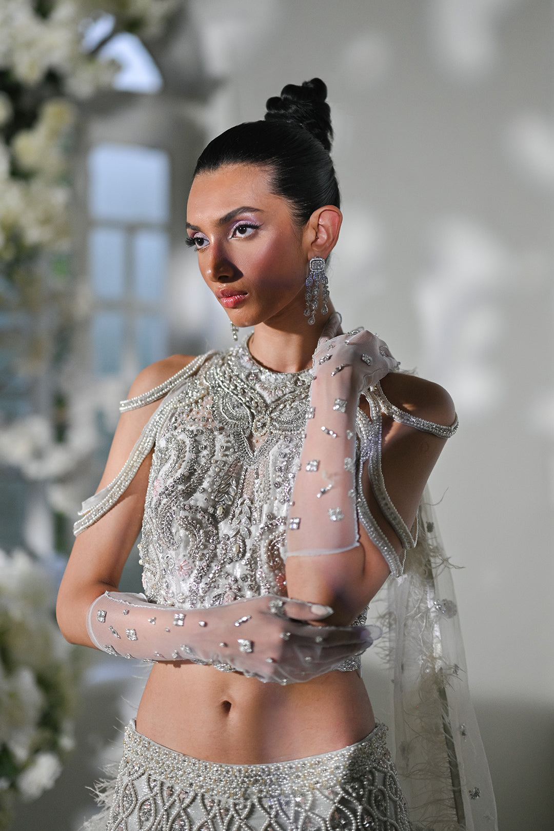 Platinum Embellished Net Lehenga Choli (3-Piece) - Image 2