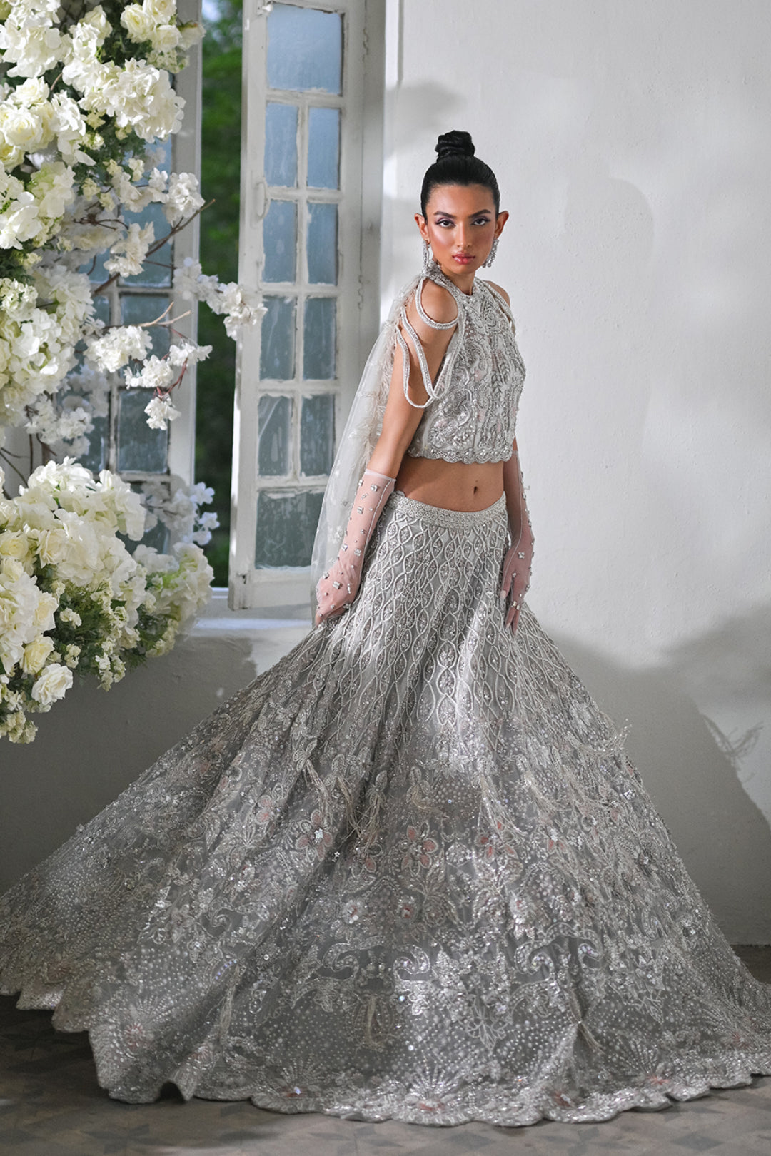 Platinum Embellished Net Lehenga Choli (3-Piece) - Image 3