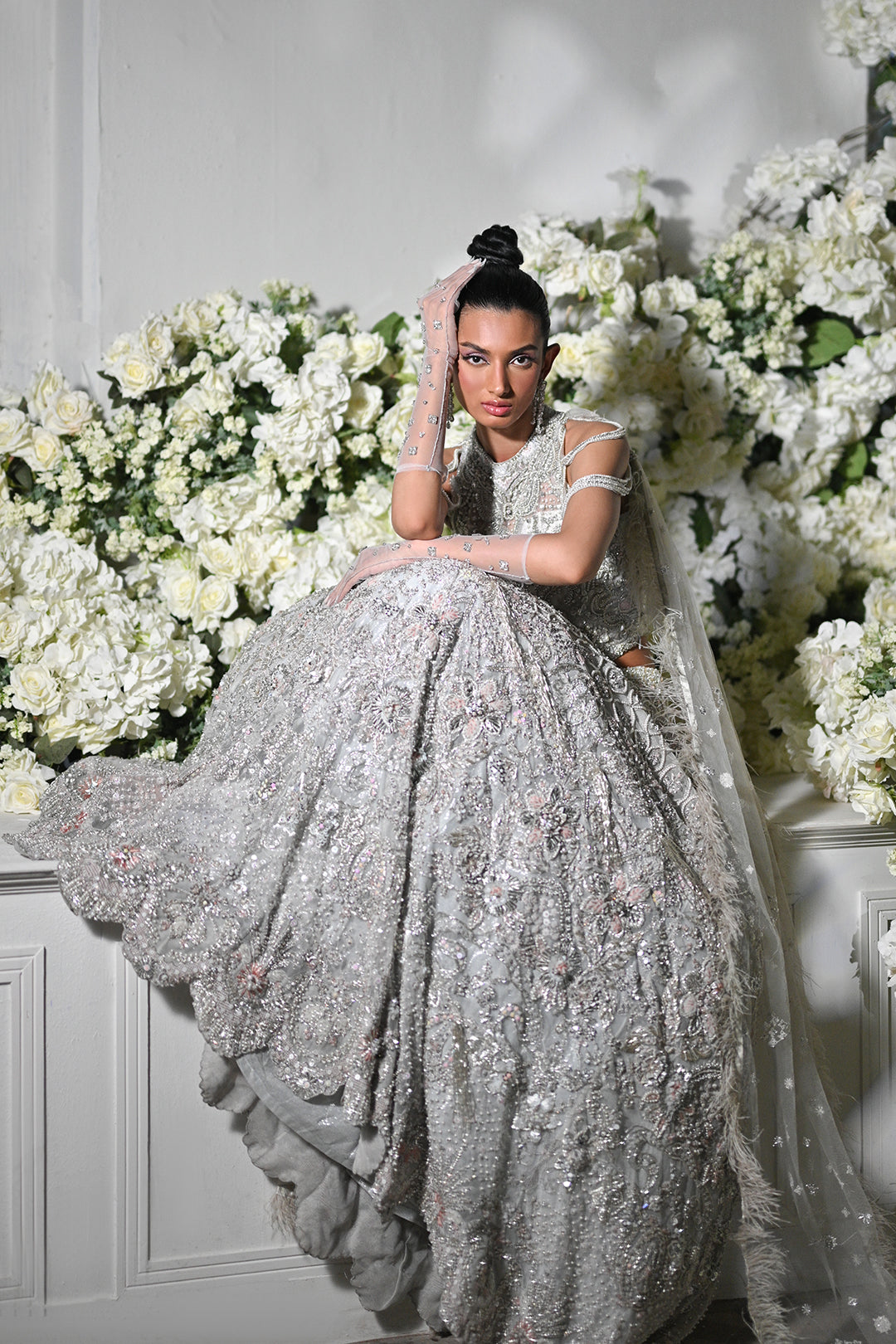 Platinum Embellished Net Lehenga Choli (3-Piece) - Image 4