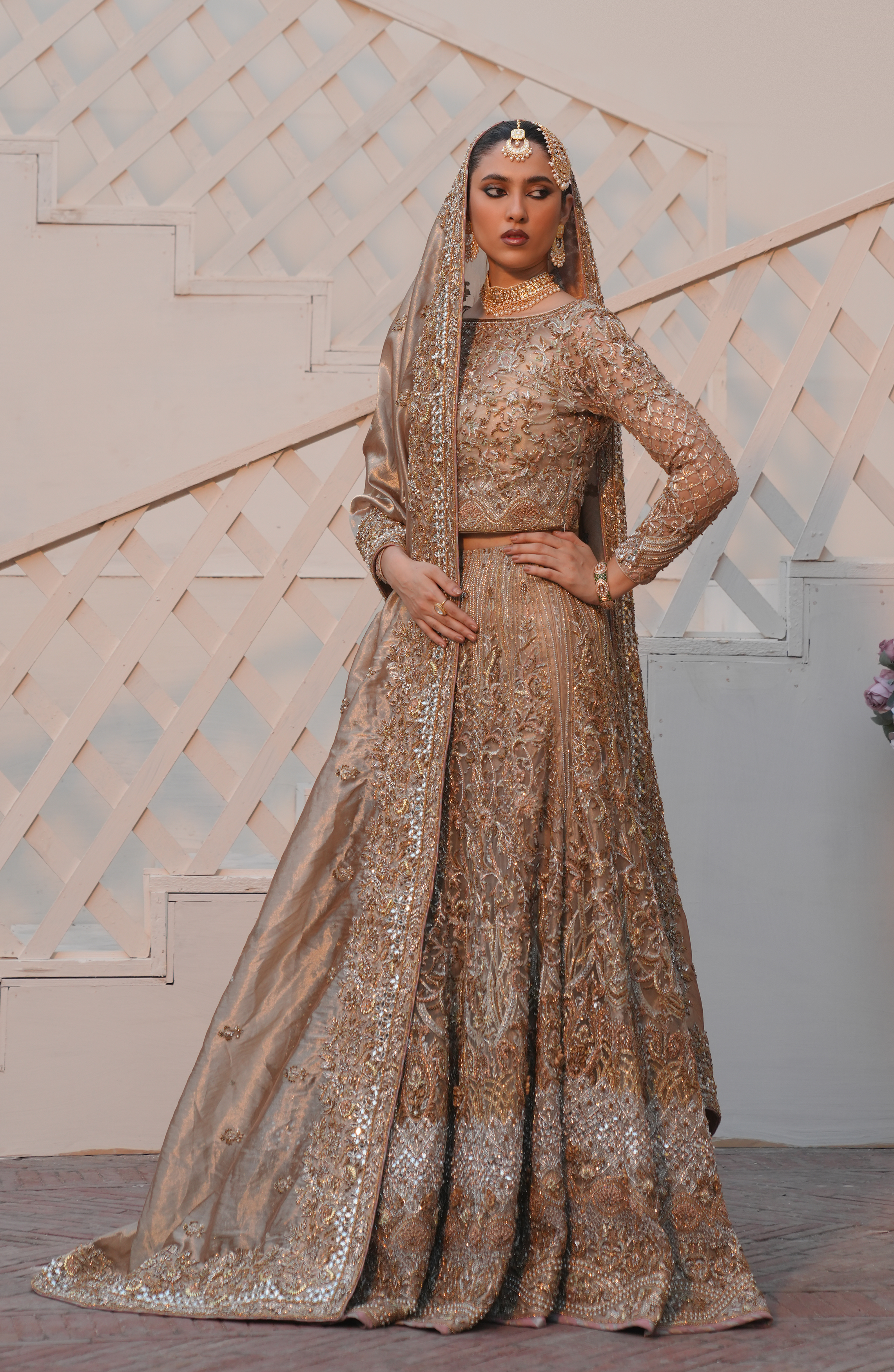 Silver Grey Ganga Jaamni Net Lehenga Choli (3-Piece) - Image 7