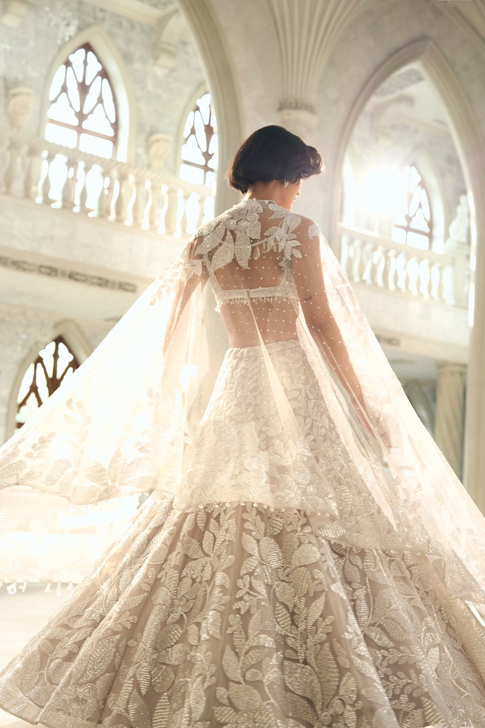 Indian Silver Sequin & Bead Embroidered Net Lehenga (3-Piece) - Image 7