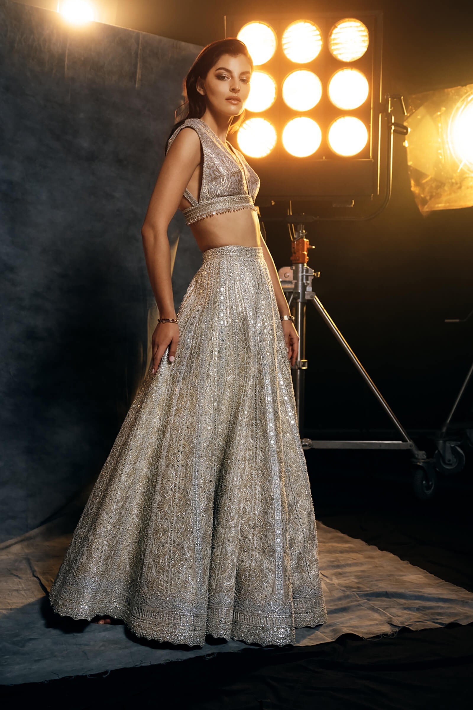 Pakistani Silver Sequin Net Lehenga Choli (2-Piece) - Image 1