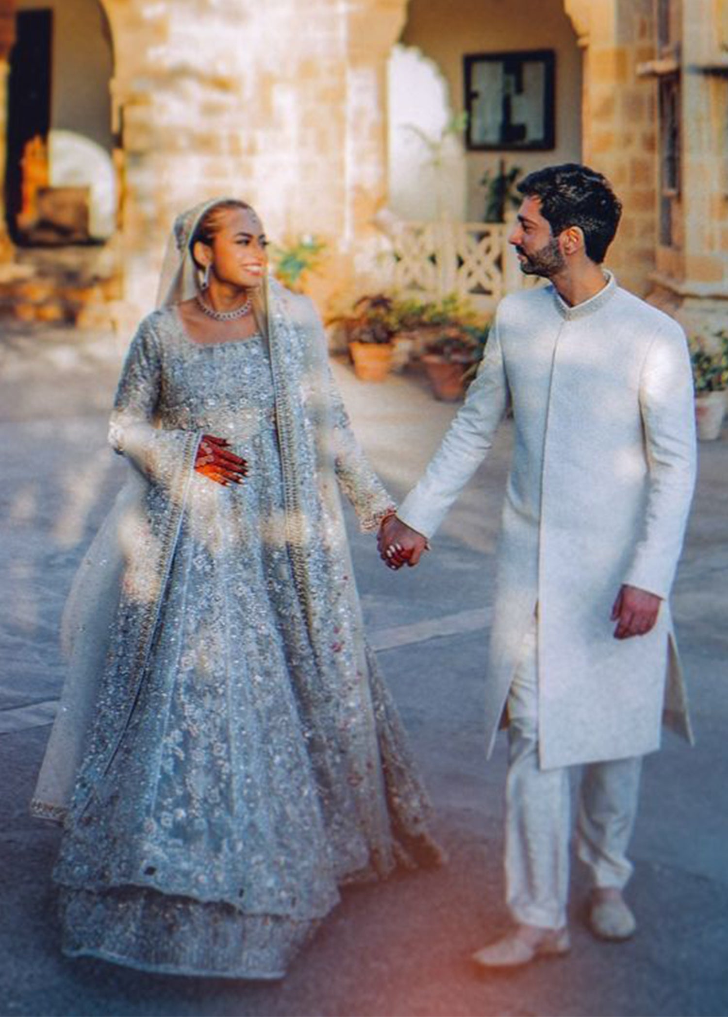 Silver Grey Embellished Net Silk Bridal Lehenga (3-Piece) - Image 5