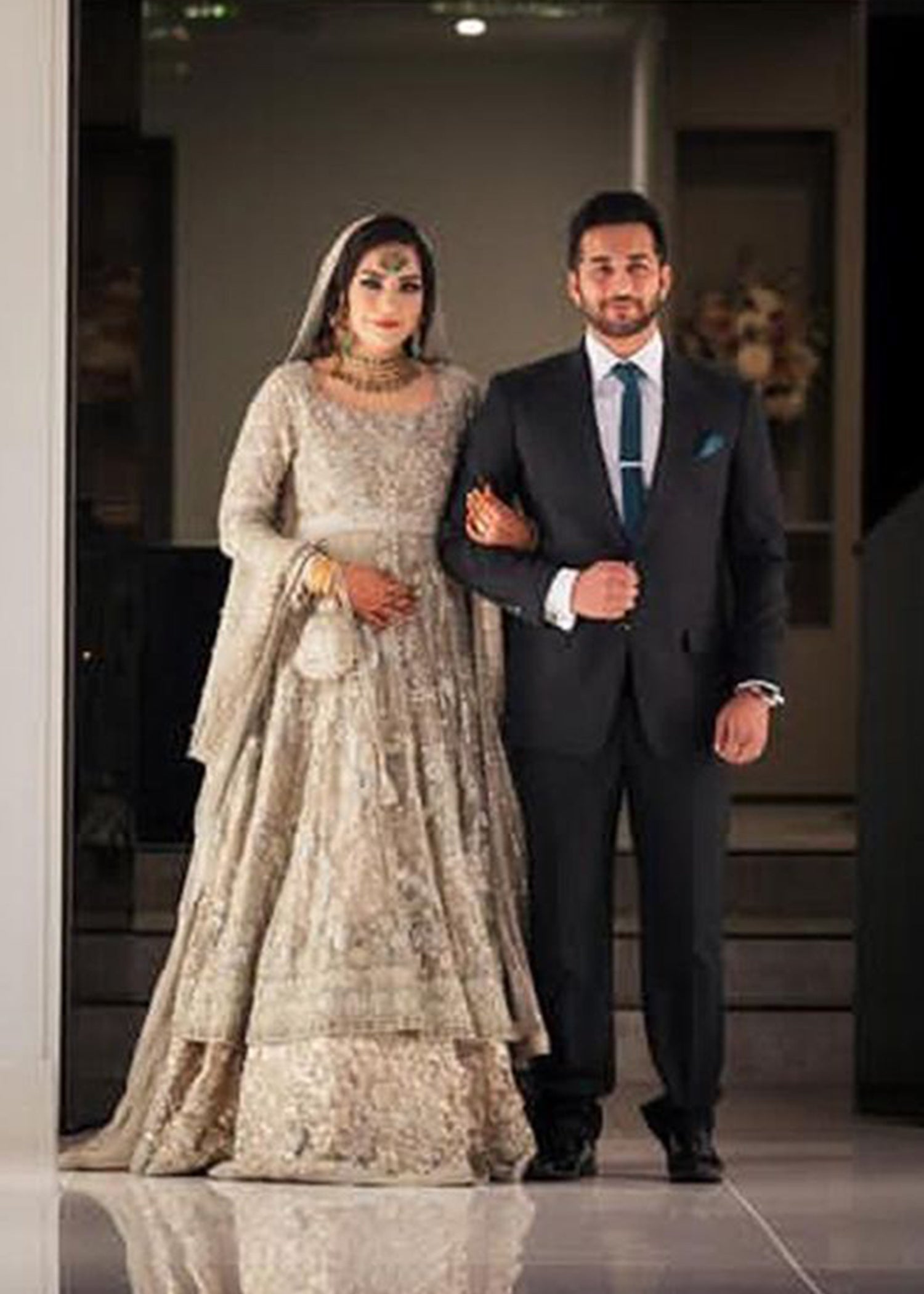 Silver Grey Embellished Net Bridal Lehenga (3-Piece) - Image 2