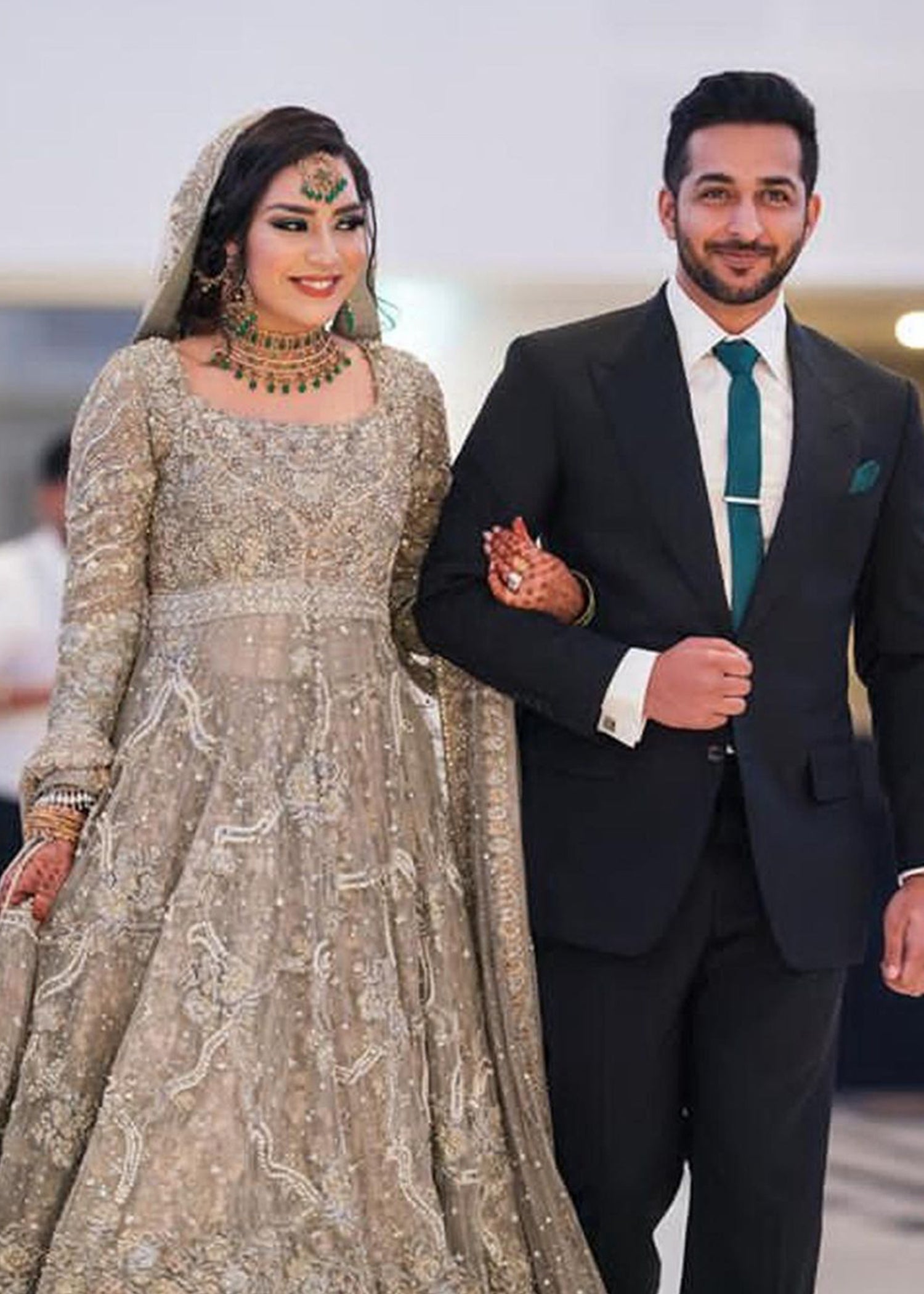 Silver Grey Embellished Net Bridal Lehenga (3-Piece) - Image 3