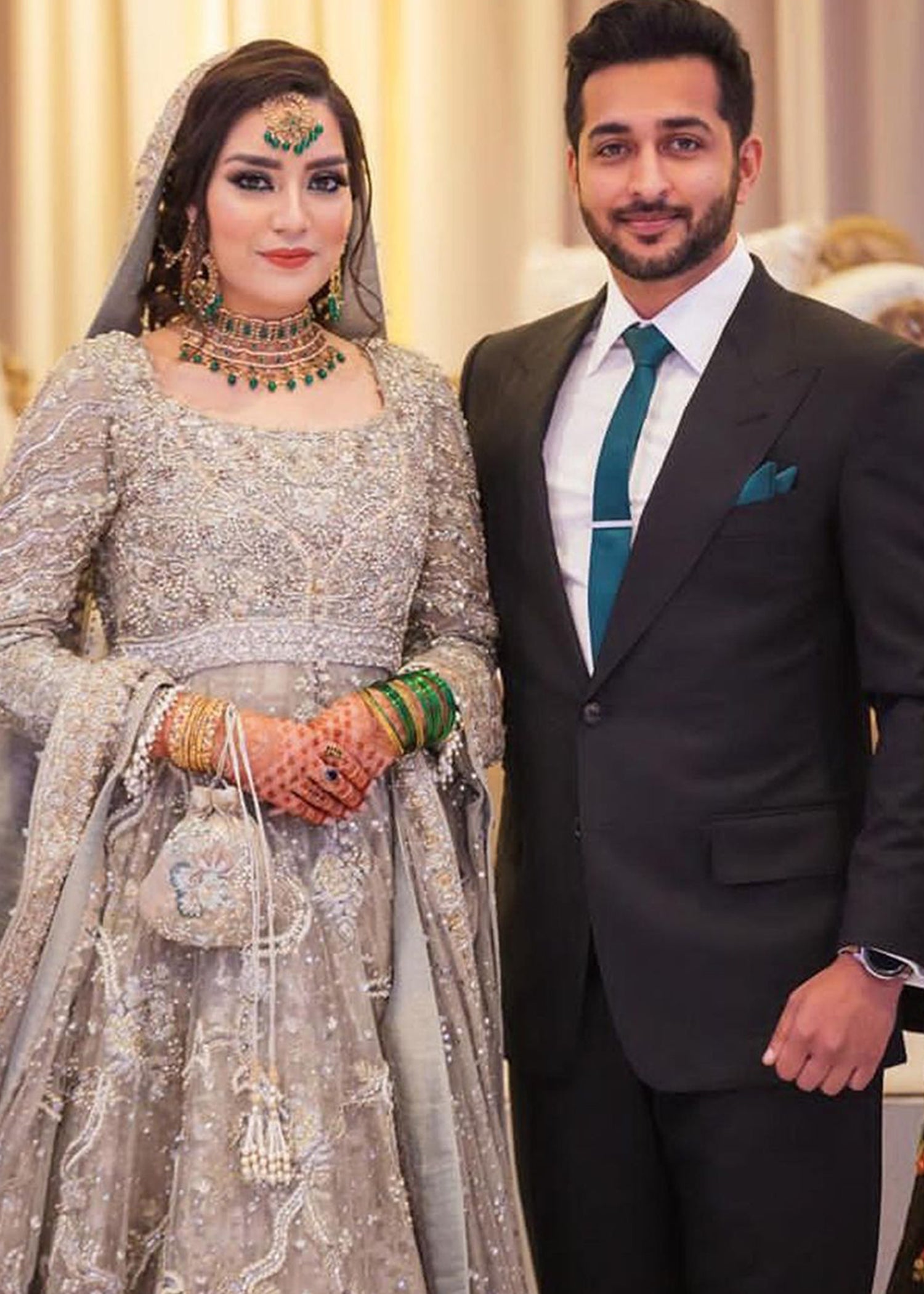 Silver Grey Embellished Net Bridal Lehenga (3-Piece) - Image 5