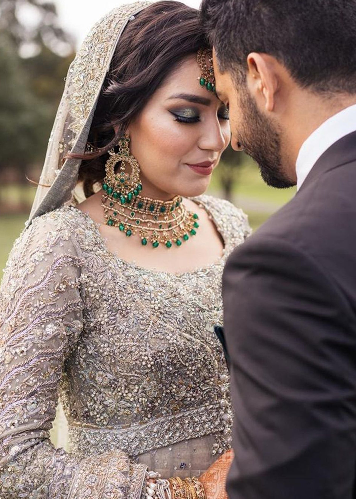 Silver Grey Embellished Net Bridal Lehenga (3-Piece) - Image 6