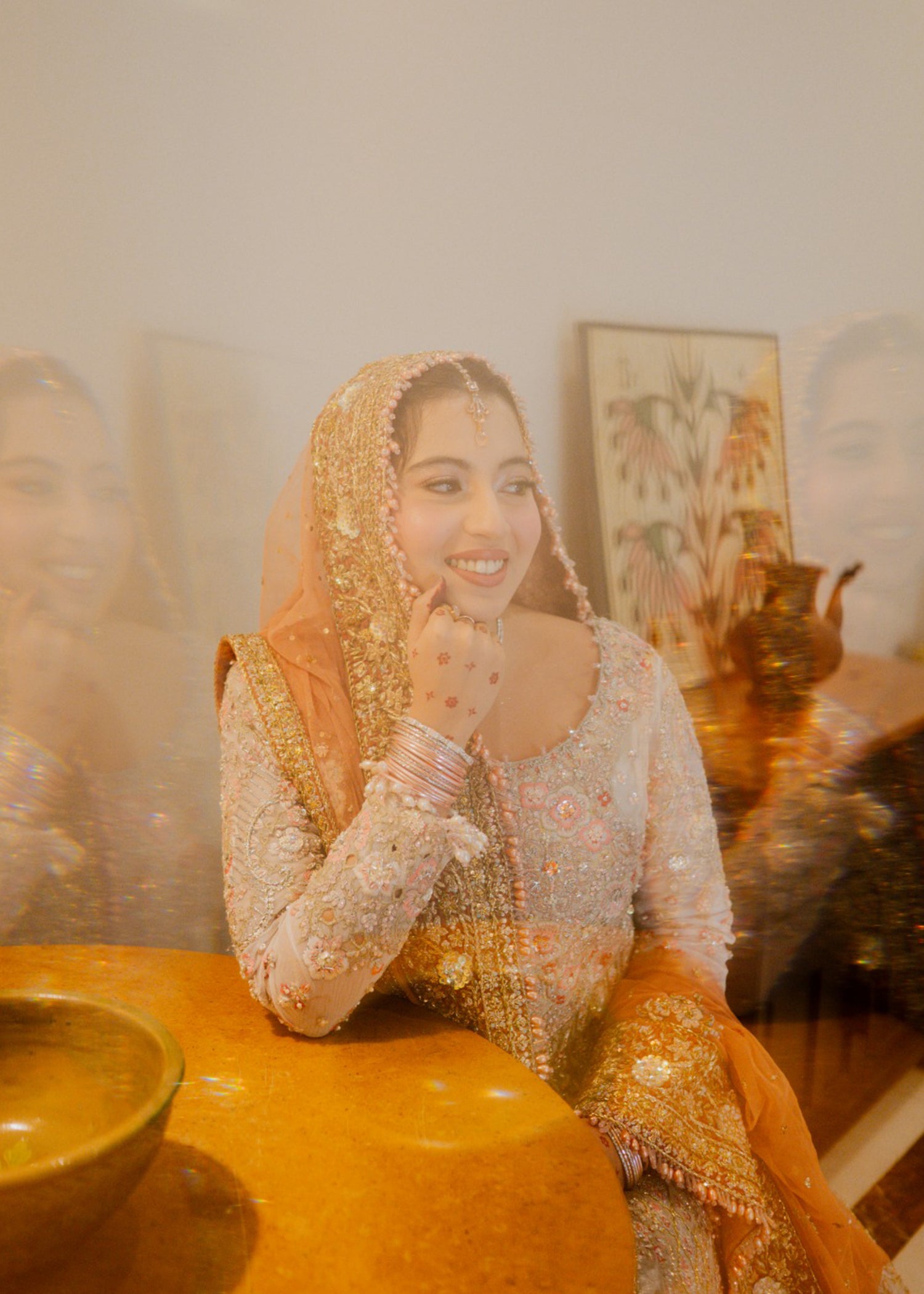 Pakistani Soft Silver Peach Embellished Net Bridal Lehenga (3-Piece) - Image 10