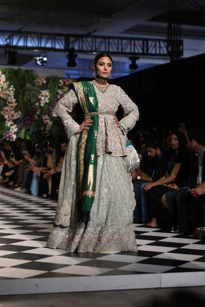 Silver Zardozi Net Peplum Lehenga (3-Piece) - Image 1