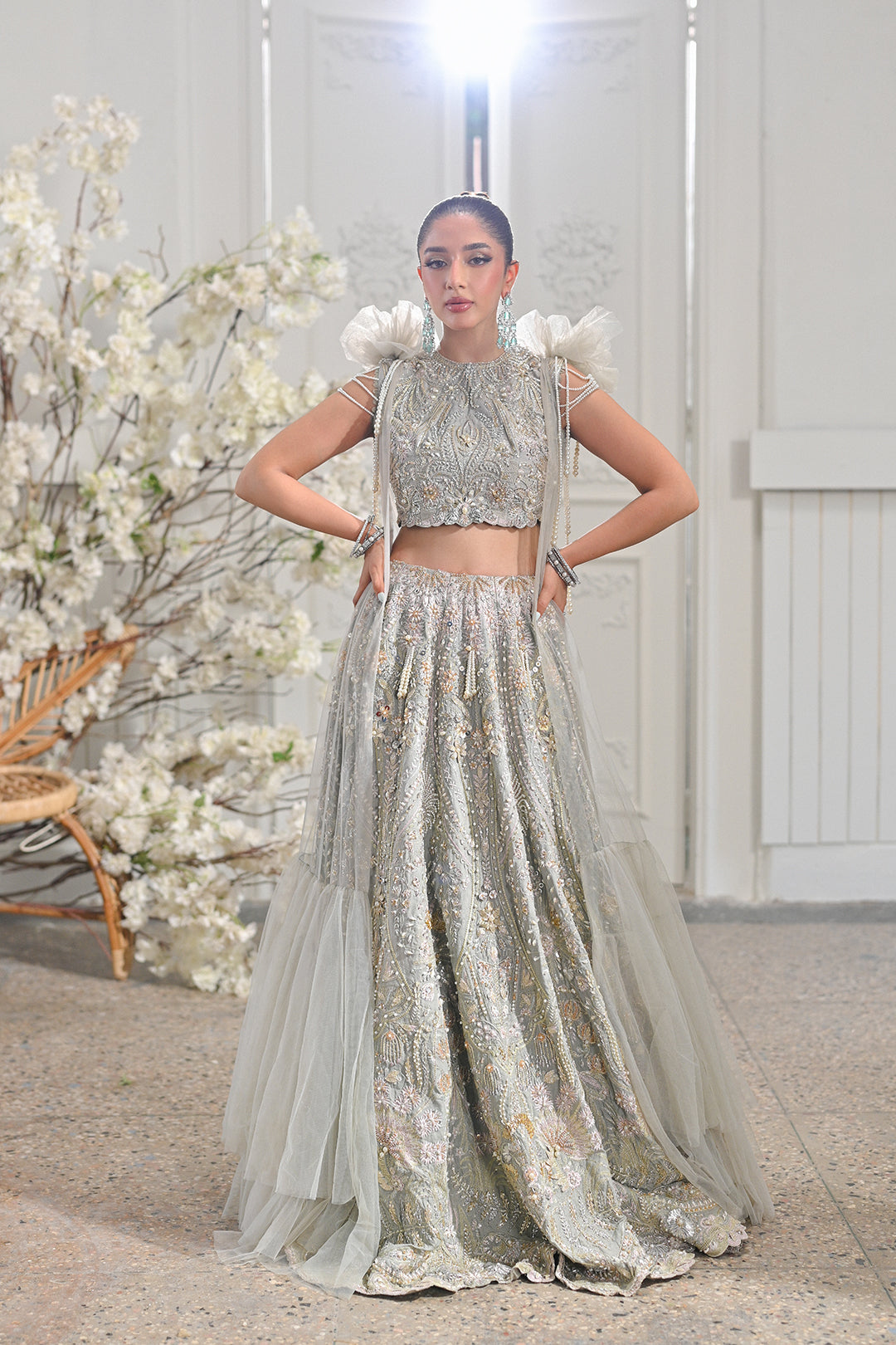 Silver Embellished Net Lehenga Choli (2-Piece) - Image 1