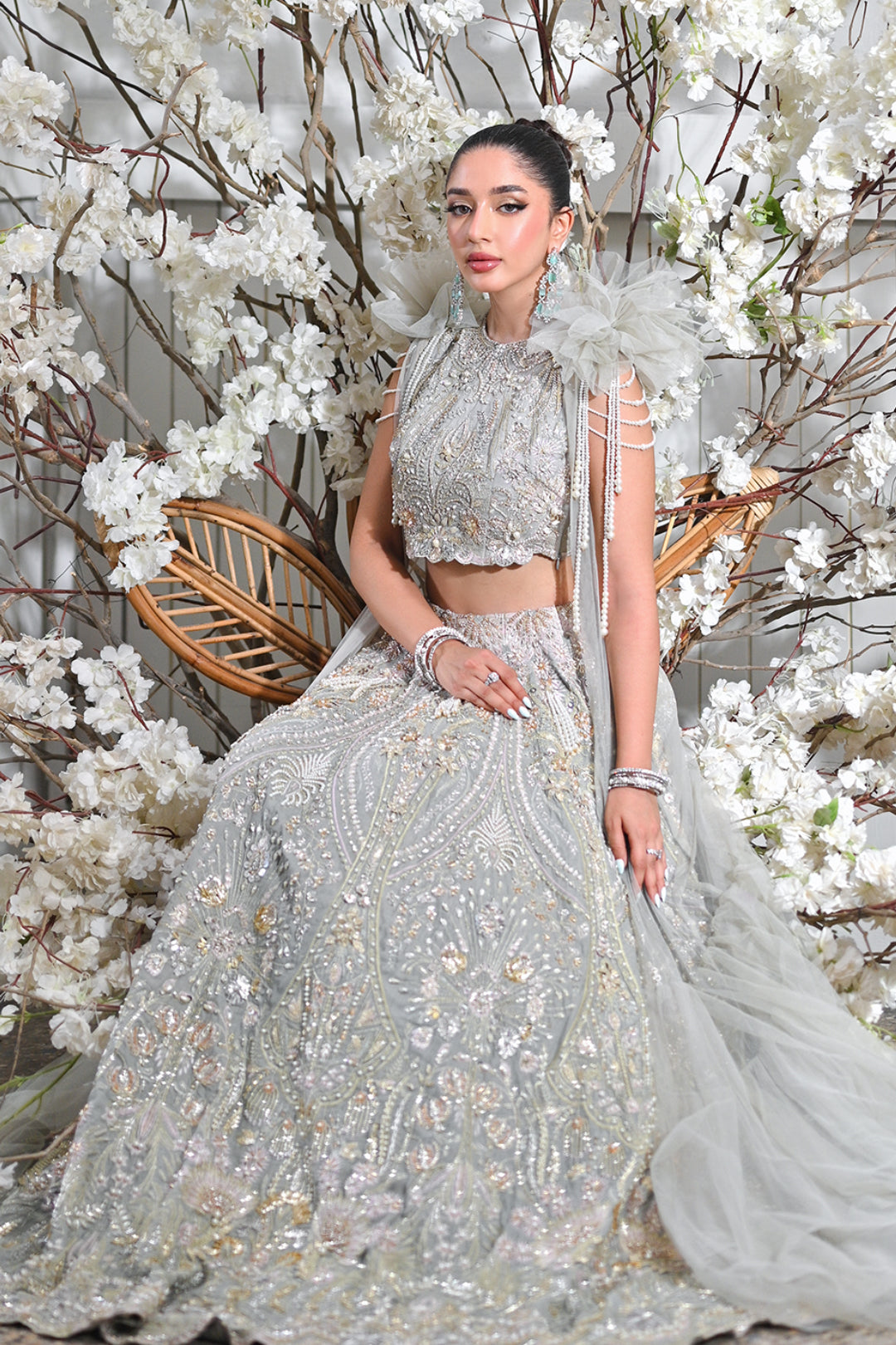 Silver Embellished Net Lehenga Choli (2-Piece) - Image 4
