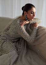Silver Embroidered Net & Tissue Peplum Lehnga (3-Piece) - Image 6