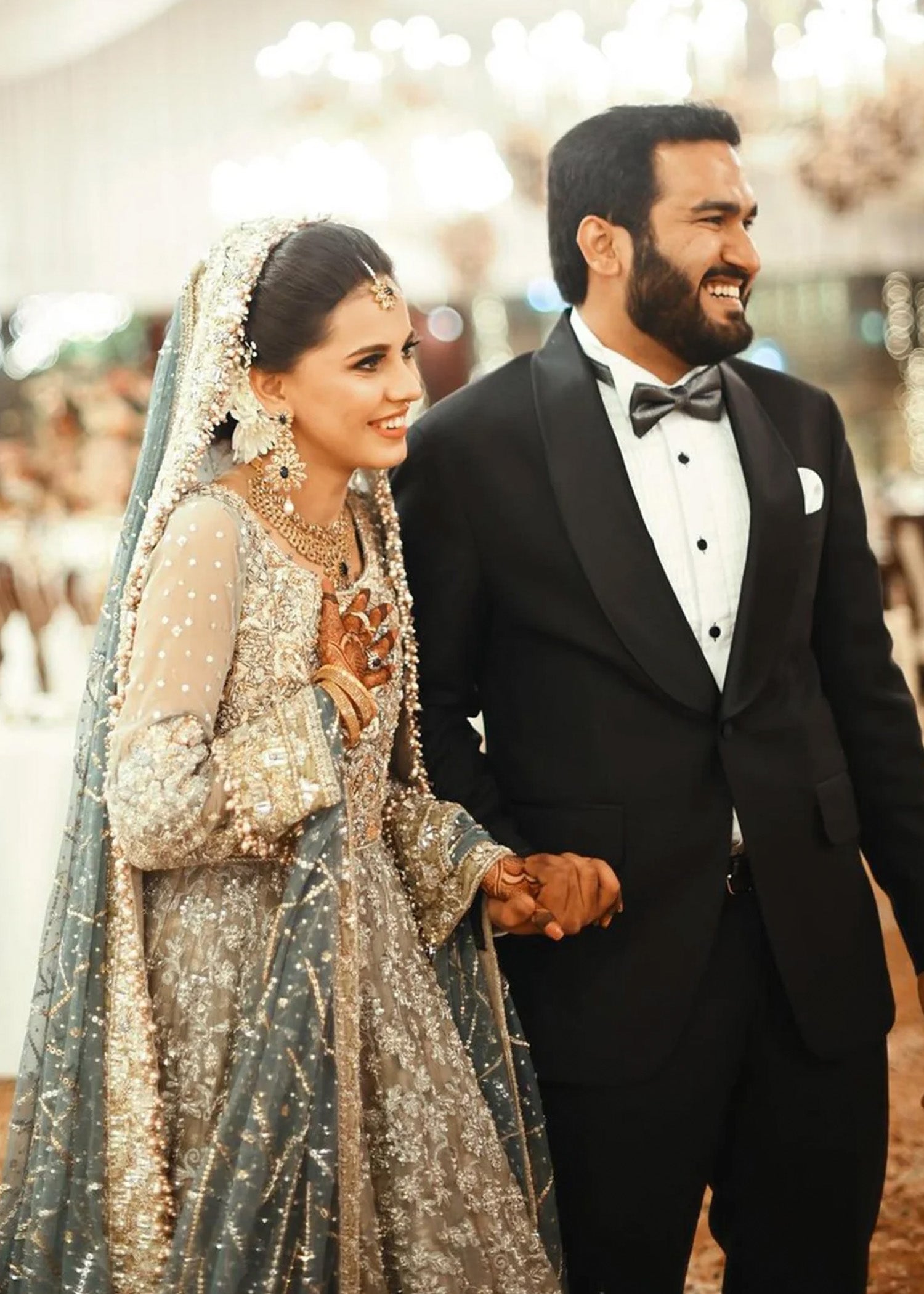 Pakistani Silver Grey Embellished Net Silk Bridal Lehenga (3-Piece) - Image 2