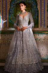 Silver Zardozi Embellished Net Jacket Lehenga (3-Piece) - Image 2