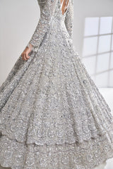 Silver Zardozi Embellished Net Jacket Lehenga (3-Piece) - Image 8