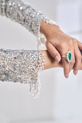 Silver Zardozi Embellished Net Jacket Lehenga (3-Piece) - Image 9