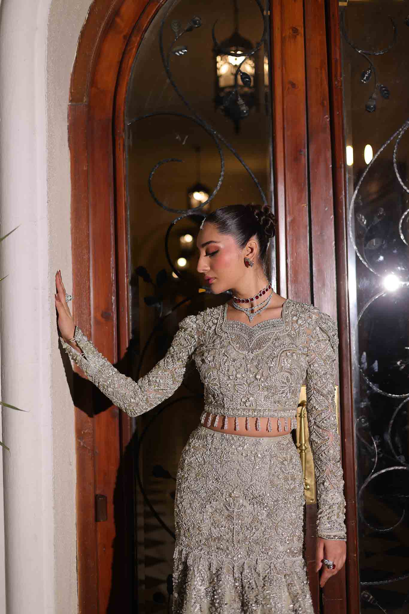 Icy Silver Embellished Organza Fishtail Bridal Gown (3-Piece) - Image 2