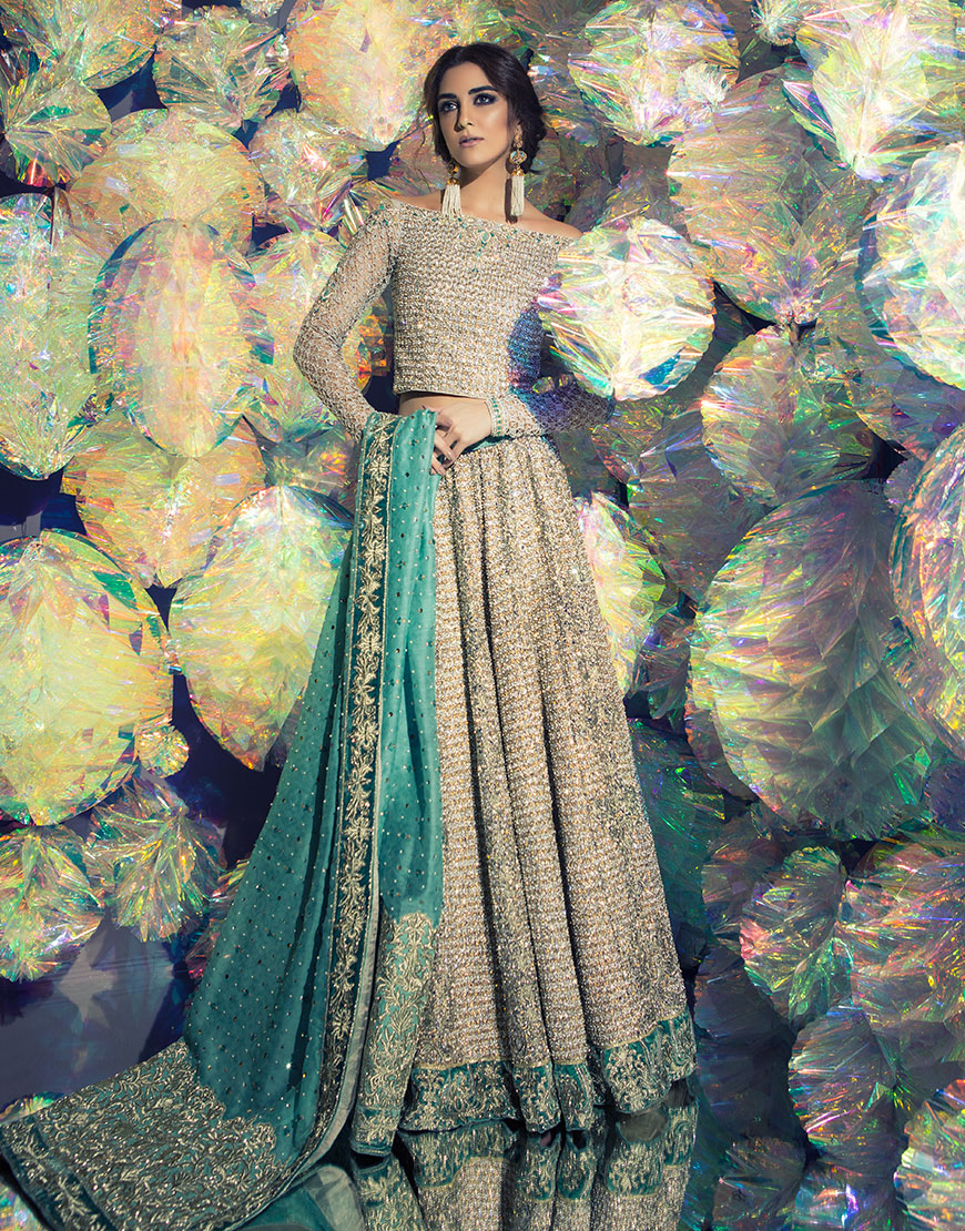 Pakistani Silver Embellished Organza & Raw Silk Lehenga Choli (3-Piece) - Image 2