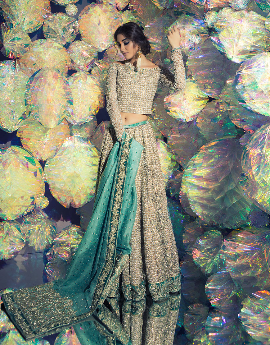 Pakistani Silver Embellished Organza & Raw Silk Lehenga Choli (3-Piece) - Image 3