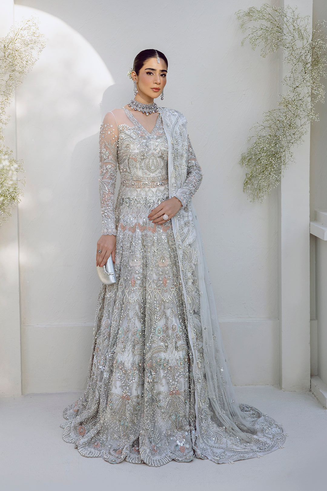 Silver Embellished Net & Raw Silk Bridal Lehenga (3-Piece) - Image 1
