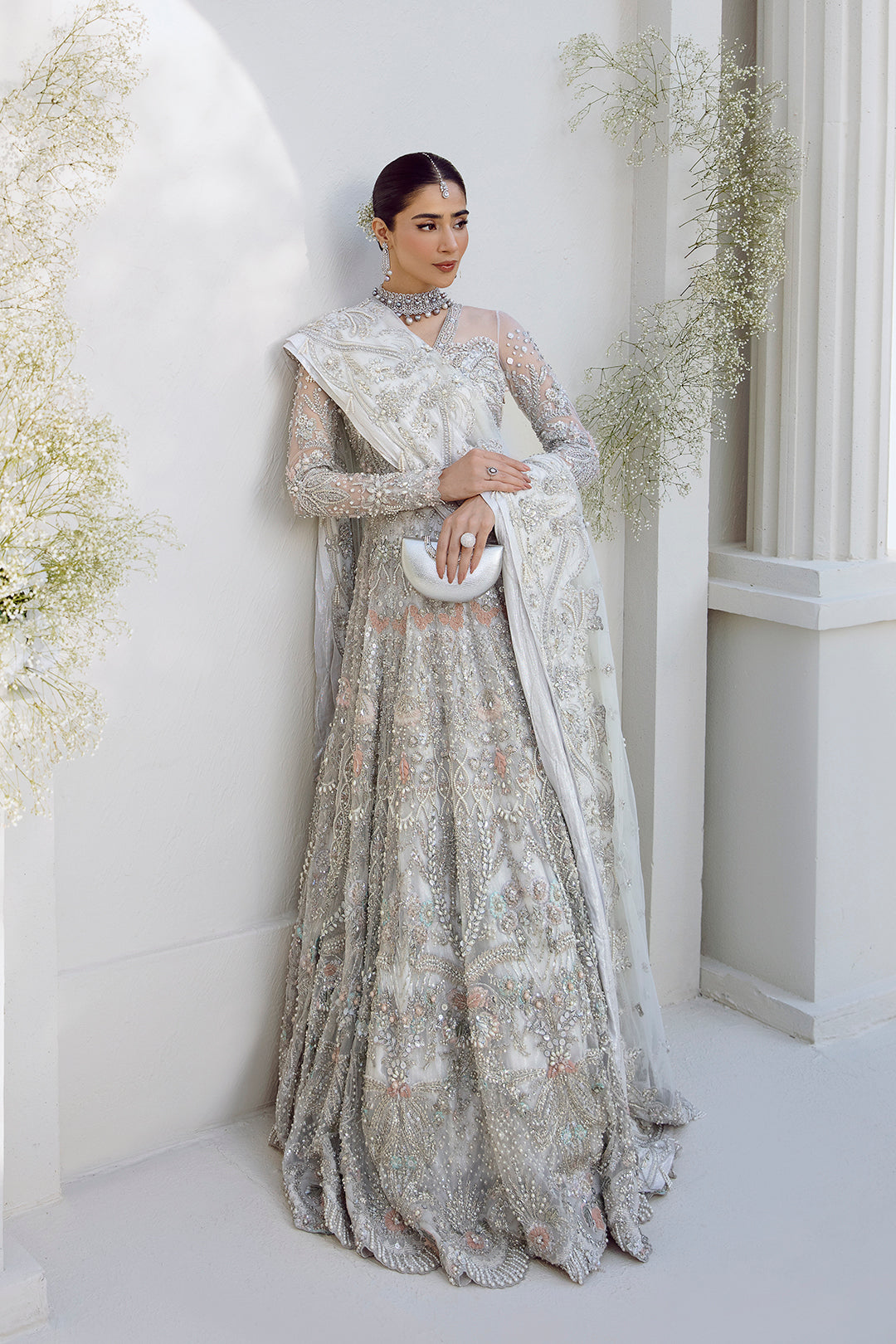 Silver Embellished Net & Raw Silk Bridal Lehenga (3-Piece) - Image 3