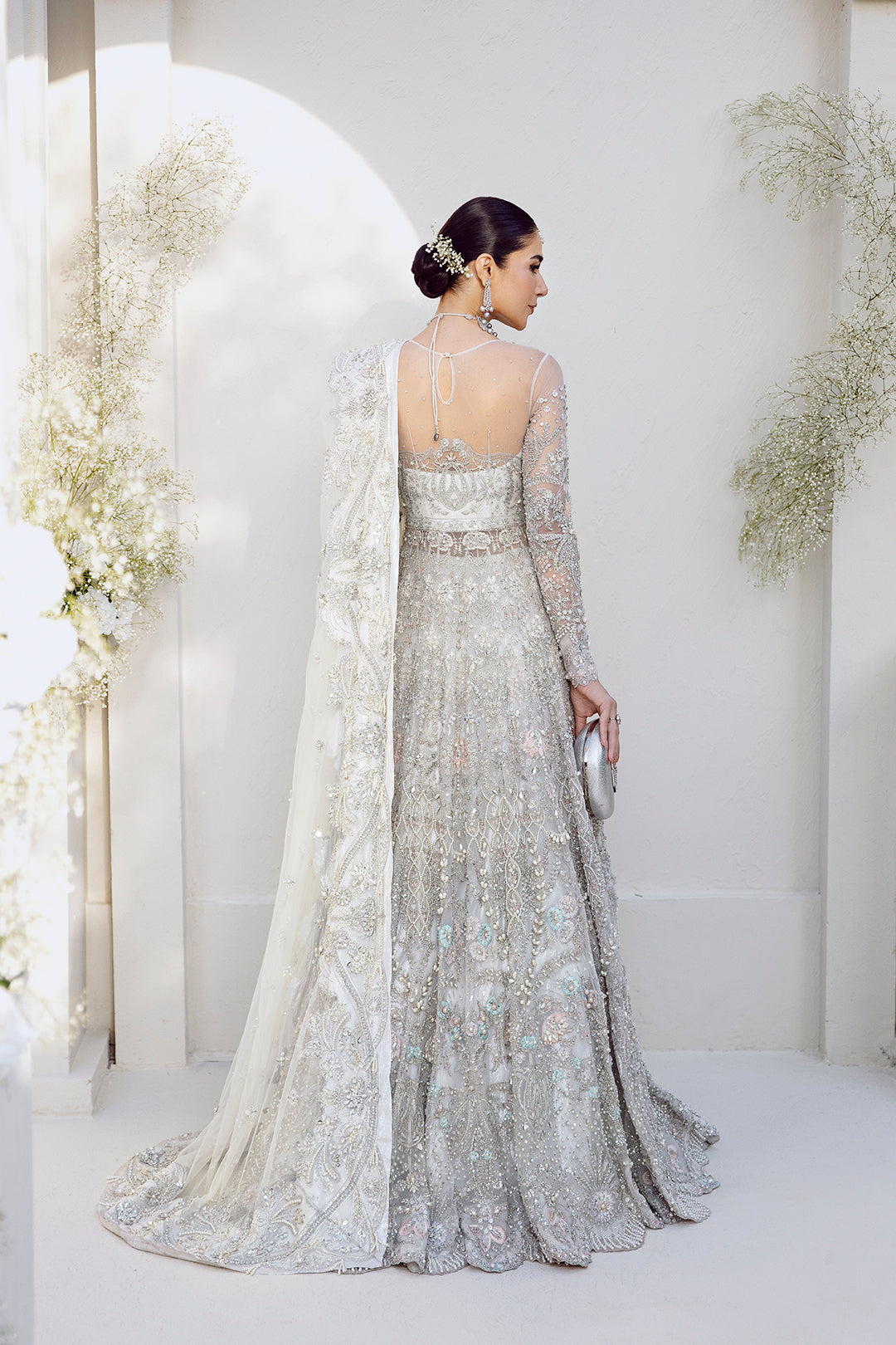 Silver Embellished Net & Raw Silk Bridal Lehenga (3-Piece) - Image 4