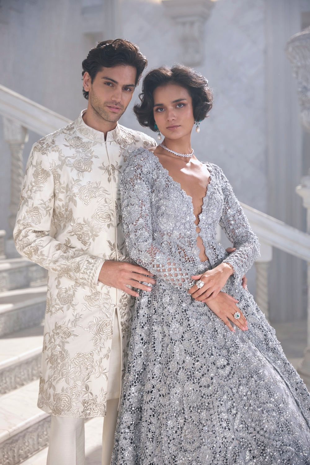 Silver Cut Work Embroidered Silk-Blend Jacket Lehenga (3-Piece) - Image 10