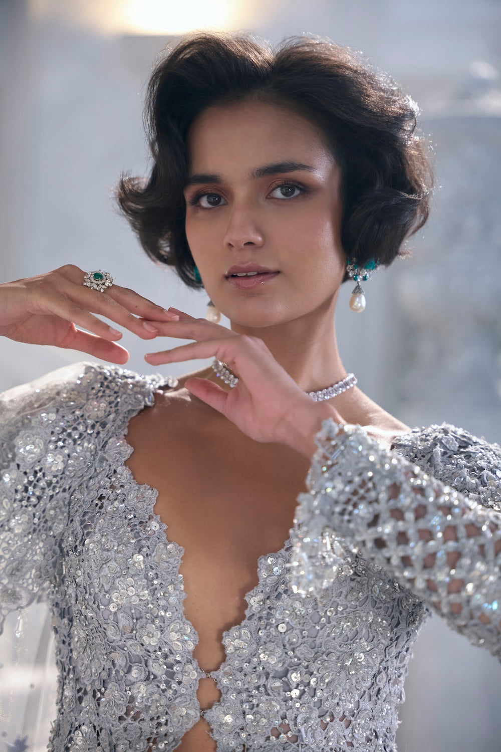 Silver Cut Work Embroidered Silk-Blend Jacket Lehenga (3-Piece) - Image 7