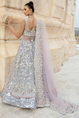 Silver Grey Hand-Embellished Silk Blend Lehenga Gown (3-Piece) - Image 3