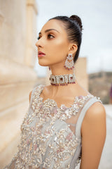 Silver Grey Hand-Embellished Silk Blend Lehenga Gown (3-Piece) - Image 7