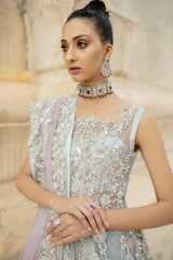 Silver Grey Hand-Embellished Silk Blend Lehenga Gown (3-Piece) - Image 9