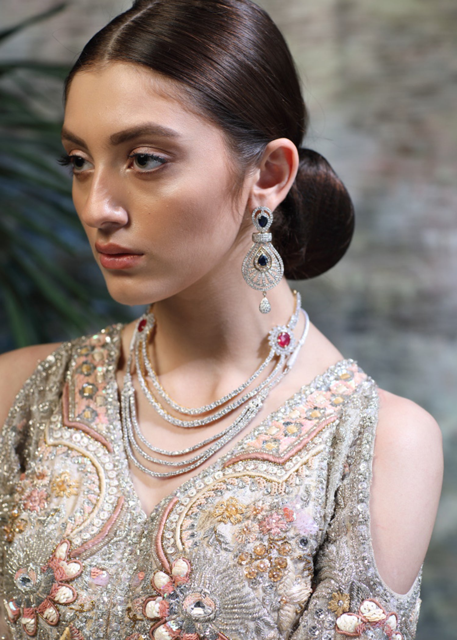 Pakistani Silver Grey Embellished Silk Peplum Lehenga (3-Piece) - Image 5