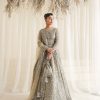 Pakistani Silver Grey Embellished Silk Blend Bridal Lehenga (3-Piece) - Image 3