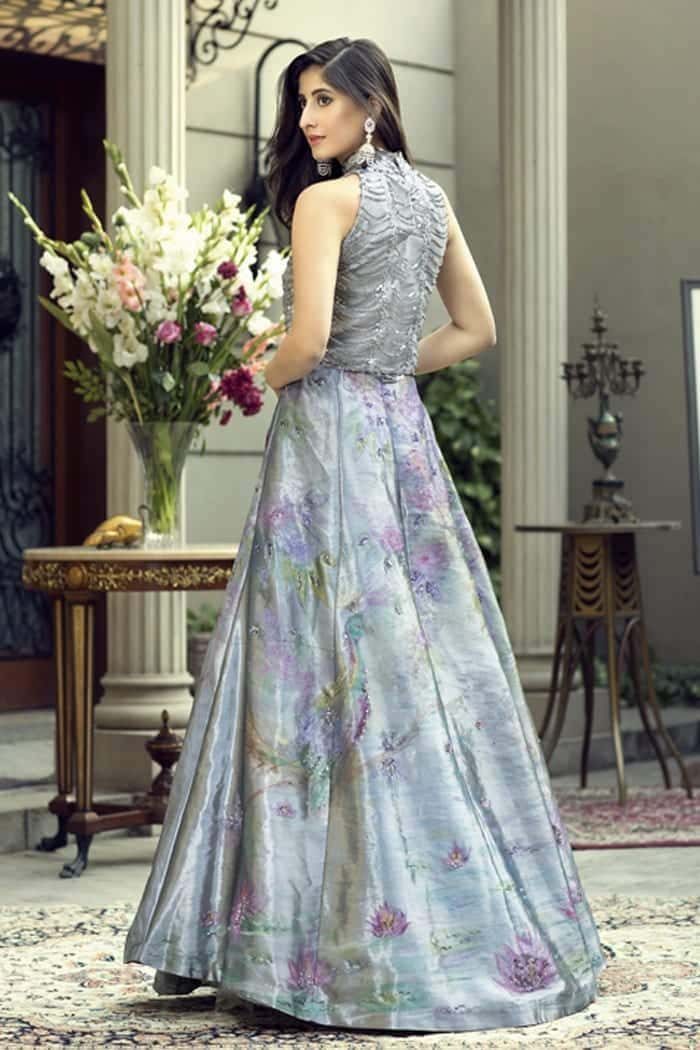 Pakistani Silver Grey Embellished Silk-Blend Lehenga Set (2-Piece) - Image 2