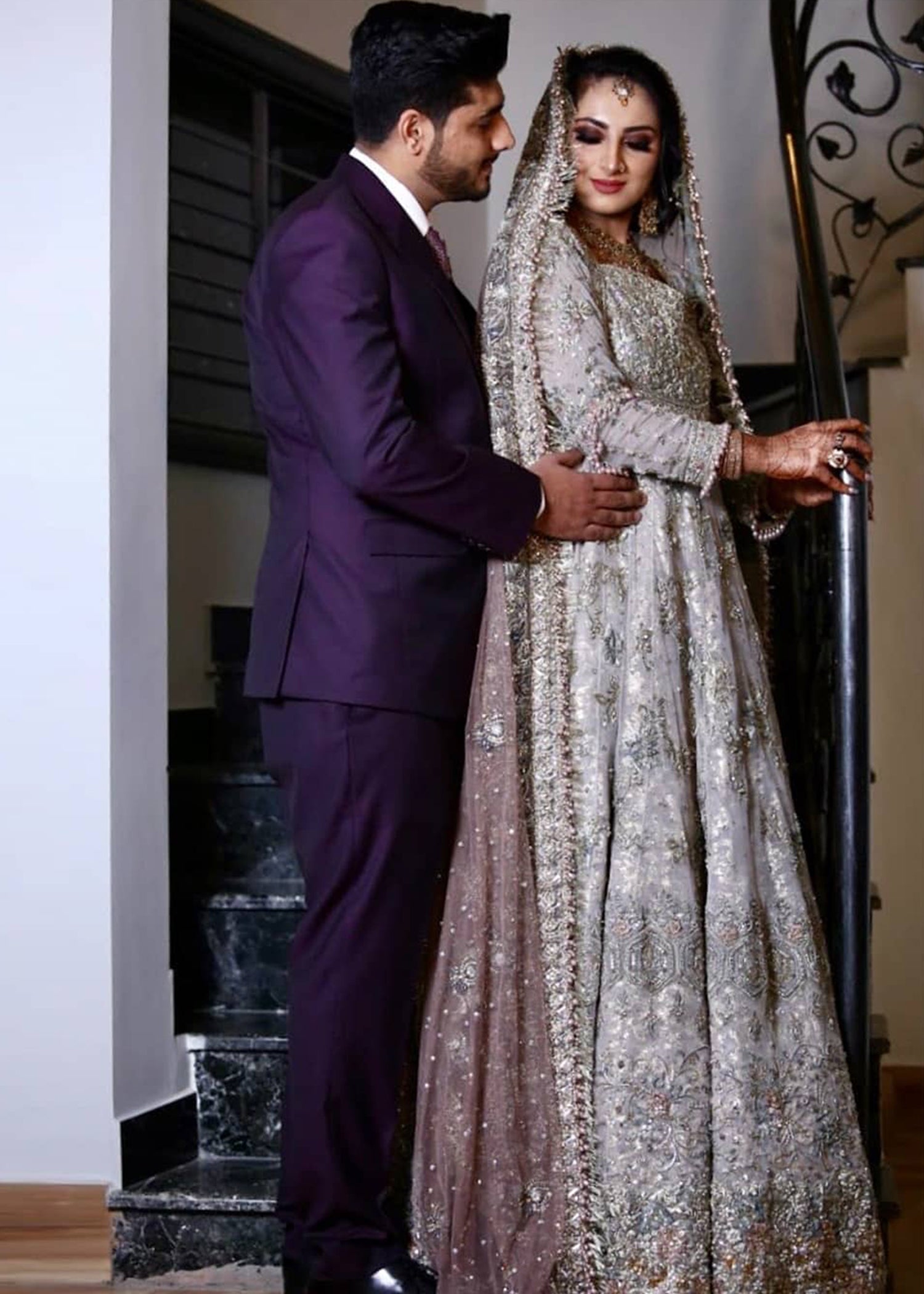 Silver Grey Embellished Silk-Organza Bridal Lehenga (3-Piece) - Image 3