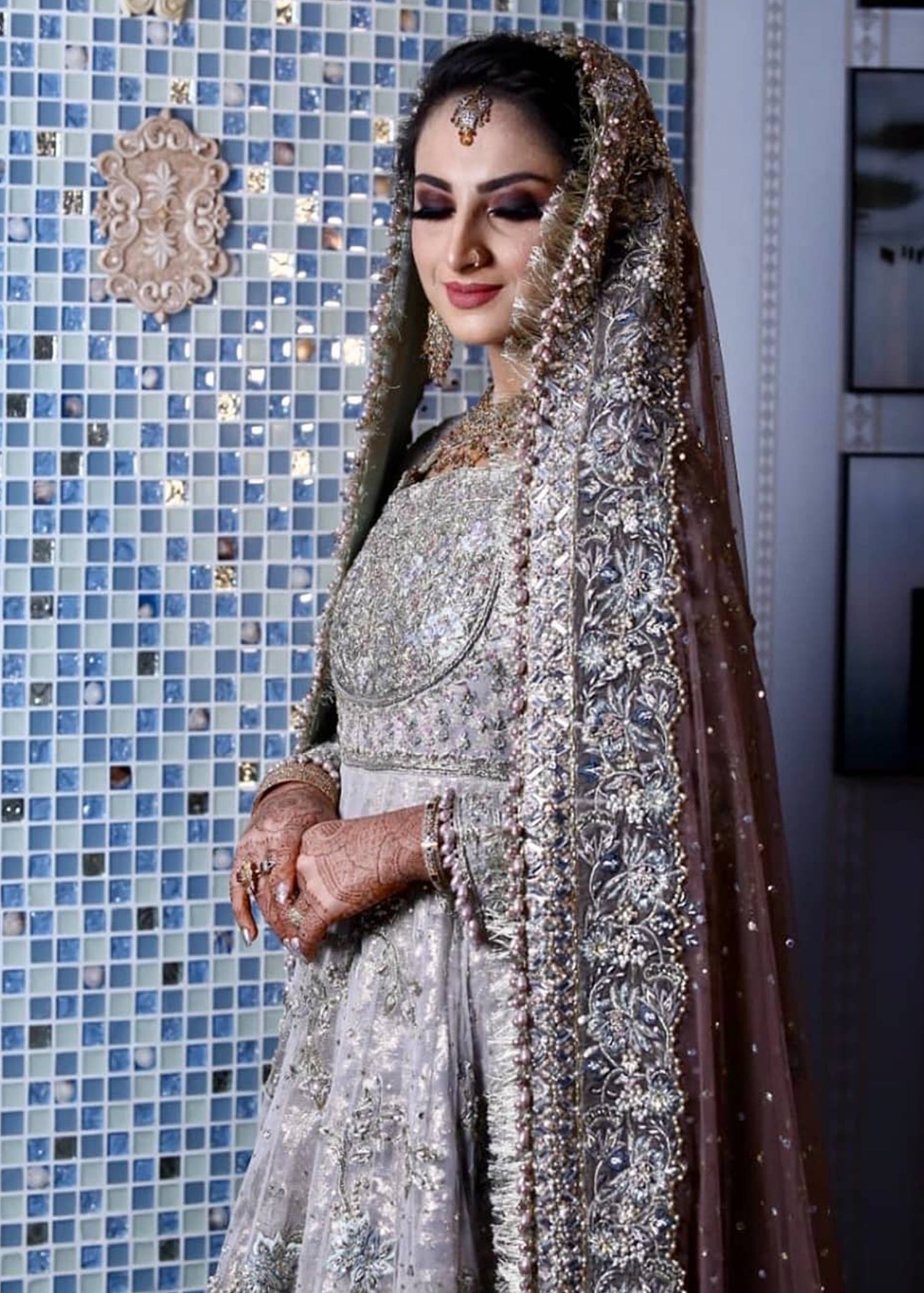 Silver Grey Embellished Silk-Organza Bridal Lehenga (3-Piece) - Image 4