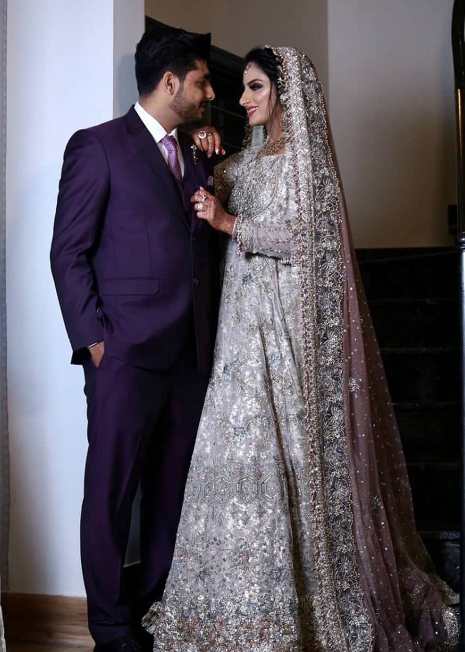 Silver Grey Embellished Silk-Organza Bridal Lehenga (3-Piece) - Image 5