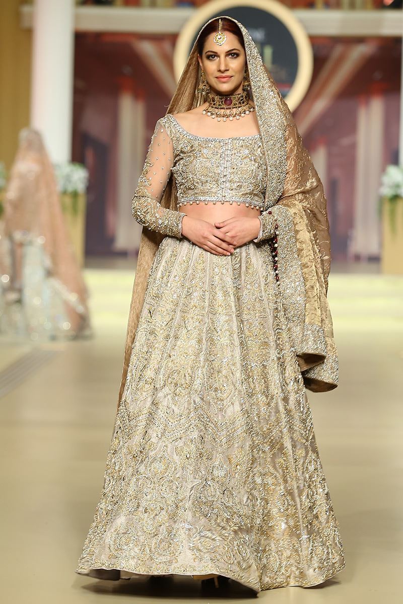 Pakistani Metallic Silver Embellished Silk Lehenga (3-Piece) - Image 1
