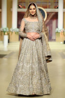 Pakistani Metallic Silver Embellished Silk Lehenga (3-Piece) - Image 3
