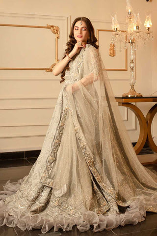 Pakistani Silver Grey Embellished Silk Net Bridal Lehenga (3-Piece) - Image 2