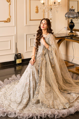 Pakistani Silver Grey Embellished Silk Net Bridal Lehenga (3-Piece) - Image 4