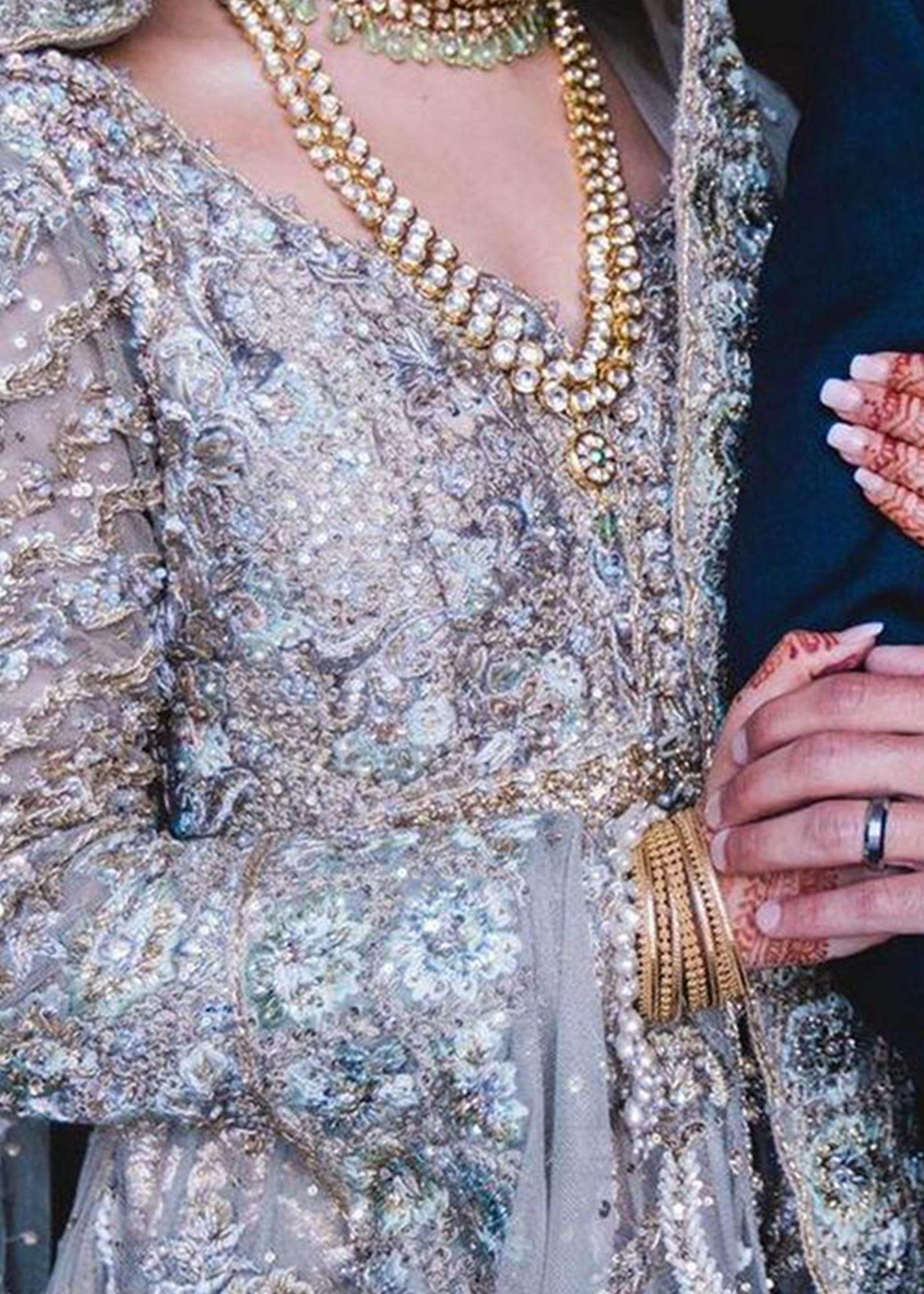 Silver Grey Embellished Net Silk Bridal Lehenga (3-Piece) - Image 3